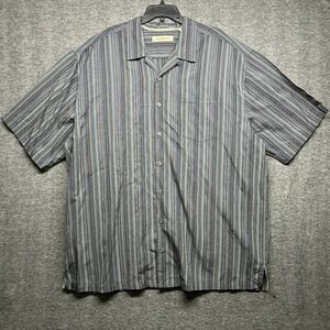 Tommy Bahama 2XT Silk Striped Camp Shirt‎ Button Up Mens Casual